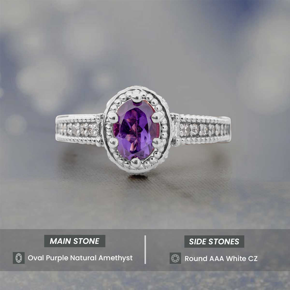 1920's Inspired Vintage Ring Oval Cut Amethyst Engagement Ring Art Deco Milgrain Rose Gold Sterling Silver