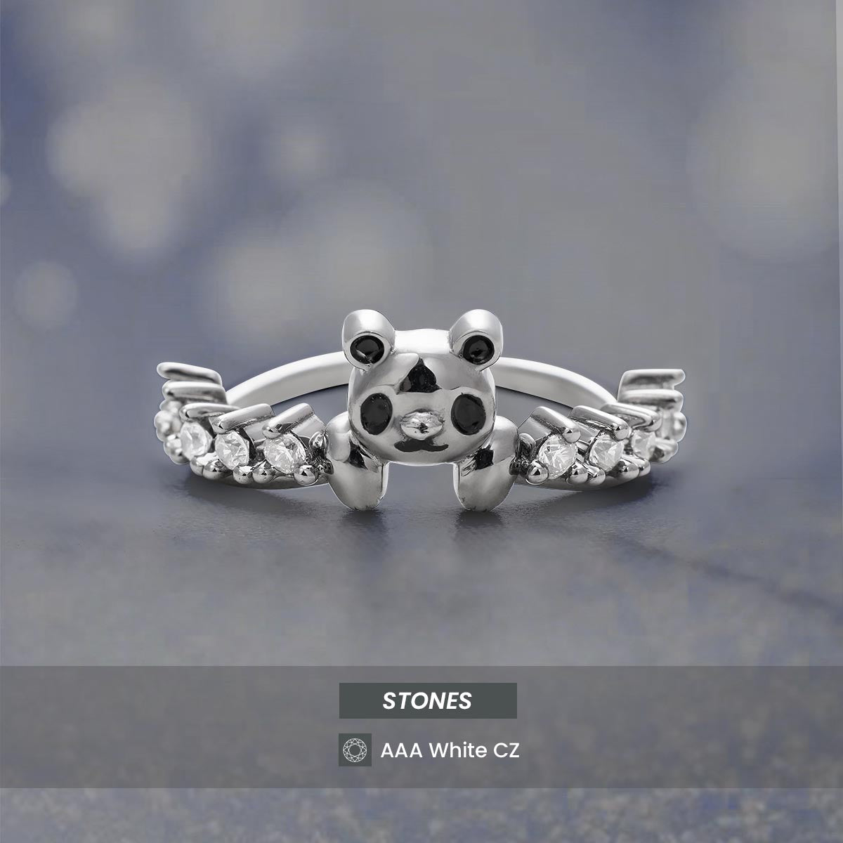Panda Ring Diamond Stacking Wedding Band Panda Jewelry Sterling Silver Rose Gold White Gold