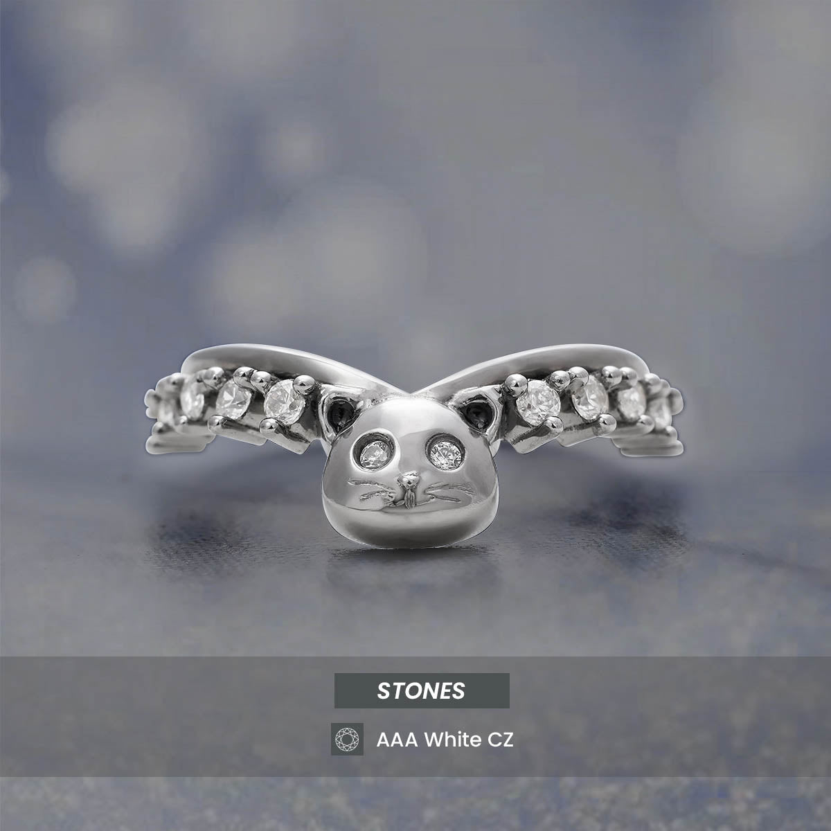 Cat Ring Enhancer Cute Kitty Cat Jewelry Curved Diamond Wedding Band Stacking Silver Gold