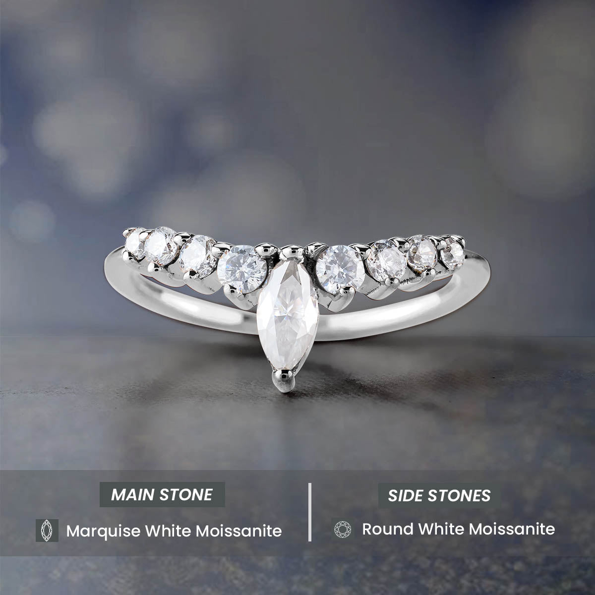 Marquise Curved Wedding Band Women Vintage Engagement Enhancer Ring Silver