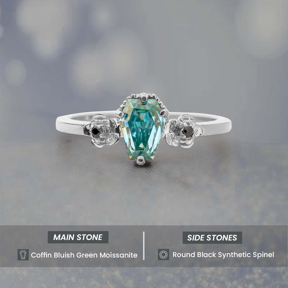 Fancy Colored Moissanite Ring Coffin Cut Engagement Rings Rose Gold Gothic Wedding Jewelry
