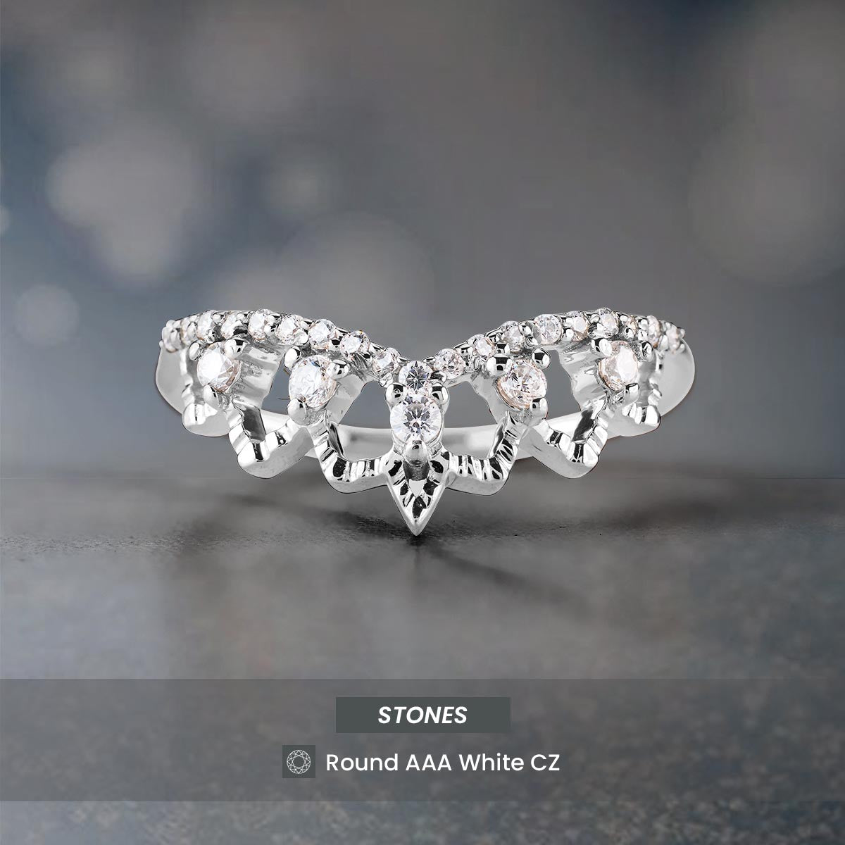 Art Deco Ring Enhancer CZ Tiara Wedding Band Crown Engagement Ring Rose Gold