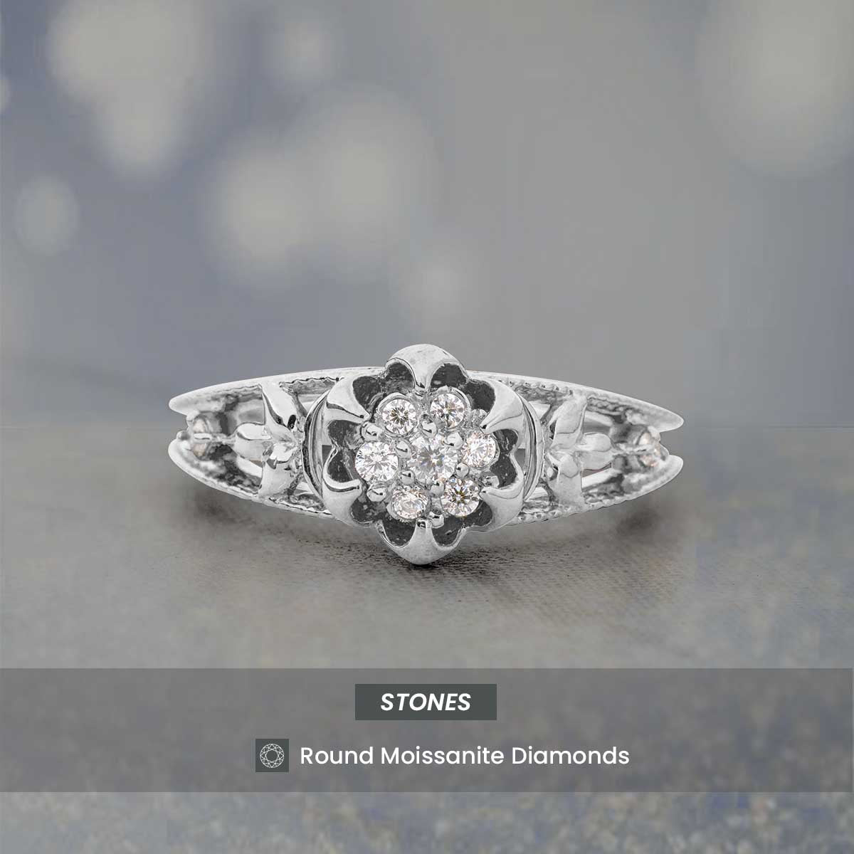 Cluster Moissanite Blossom Flower Engagement Ring Rose Gold