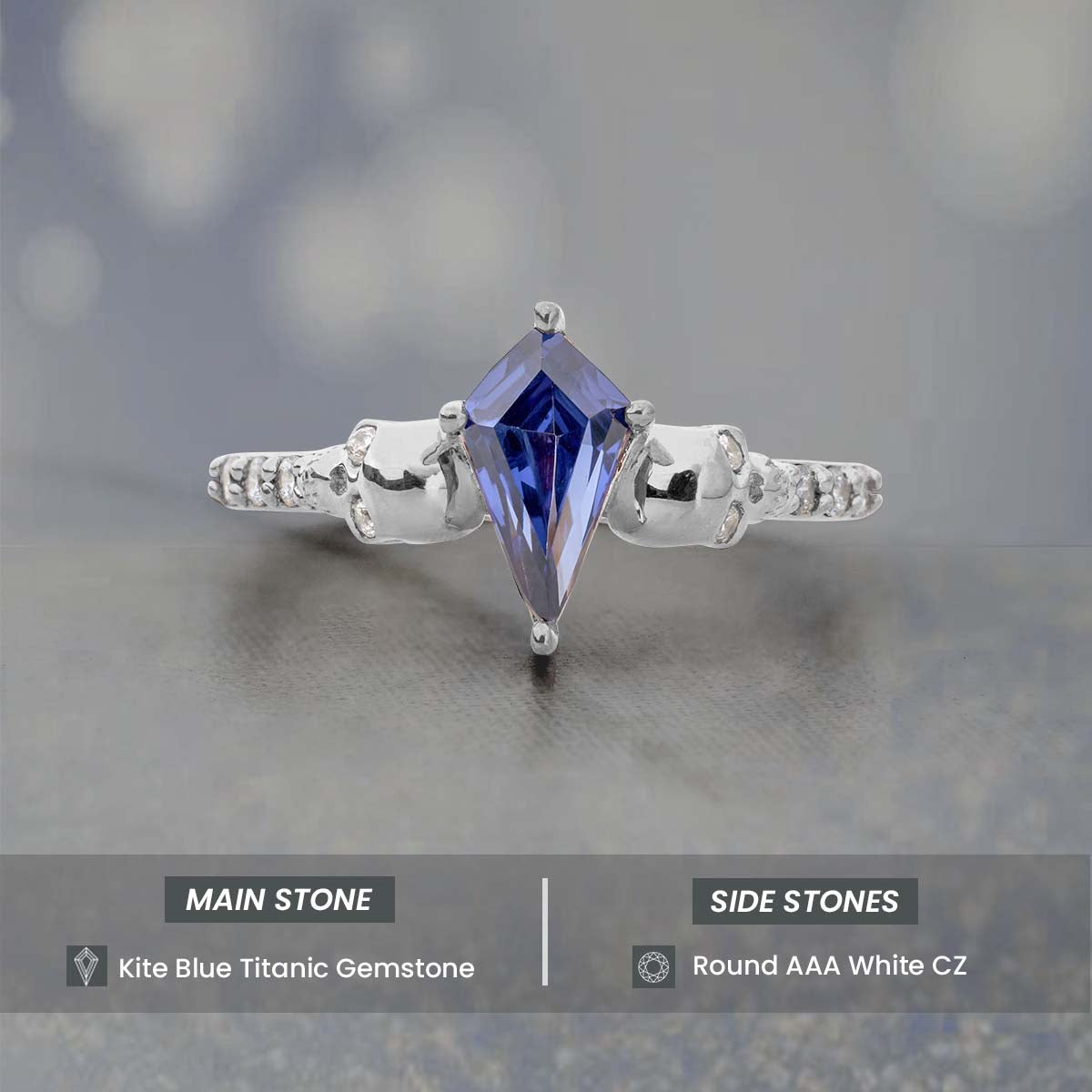 Goth Skull Ring Blue Titanic Gemstone Kite Cut Engagement Ring