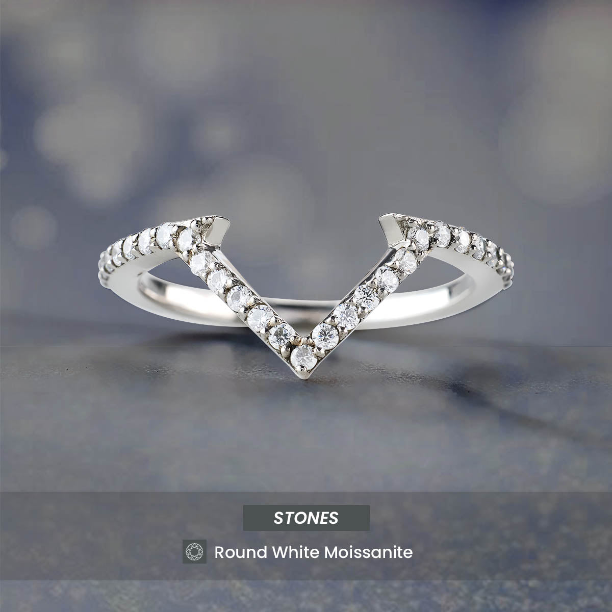 V Shaped Wedding Band Moissanite Chevron Ring Enhancer
