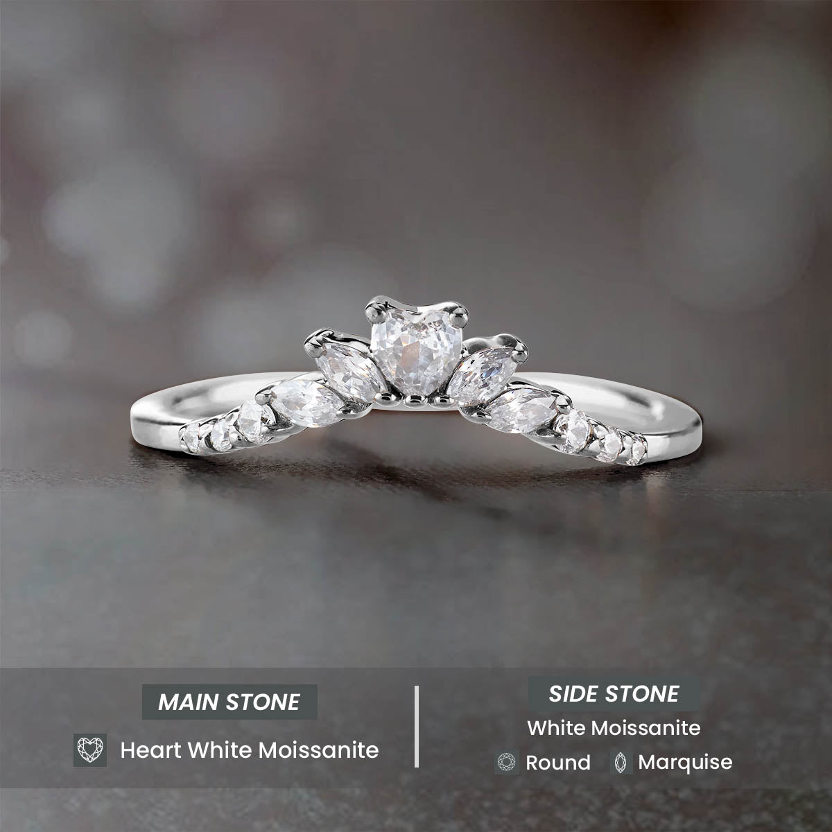 Heart Curved Wedding Band Women Engagement Ring Enhancer AAA CZ Diamond