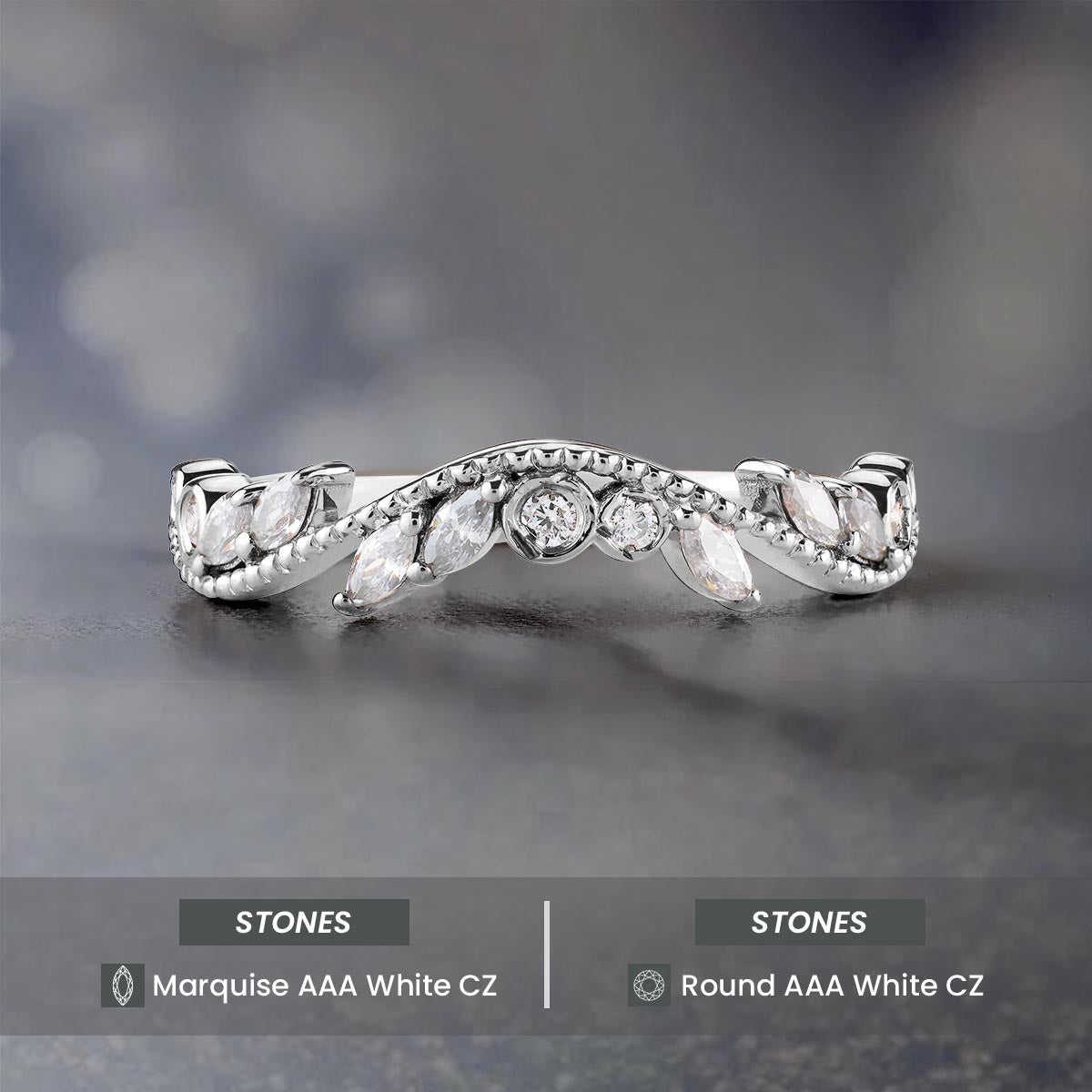 Enhancer Wedding Band For Women Curved Stack AAA CZ Marquise