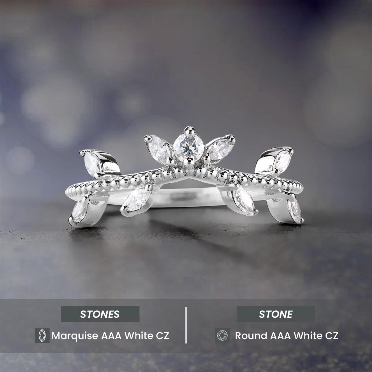 AAA CZ Enhancer Wedding Band Rose Gold Curved Stack Art Deco