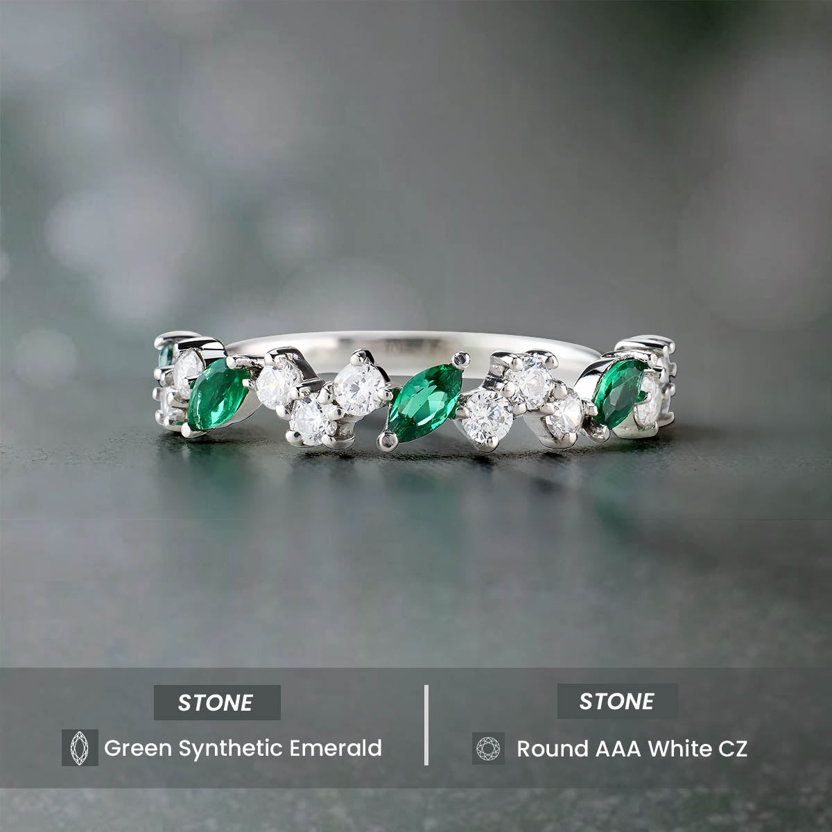 Wedding Bands Marquise Cut Green Emerald Round Diamond Eternity Band Promise Anniversary Ring Rose Gold White Gold