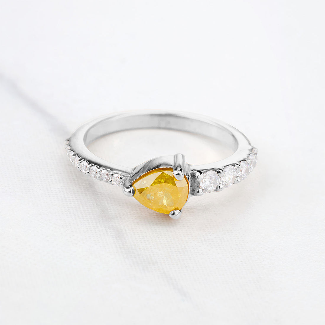 Teardrop Yellow Rustic Diamond Ring Pear Cut Engagement Rings