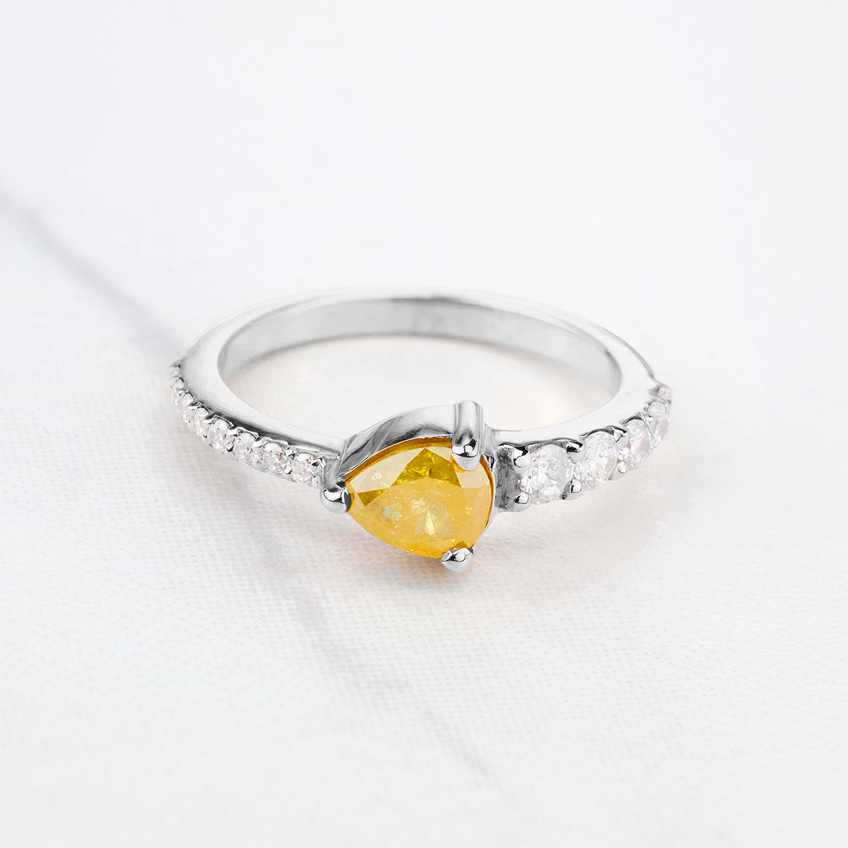 Teardrop Yellow Rustic Diamond Ring Pear Cut Engagement Rings