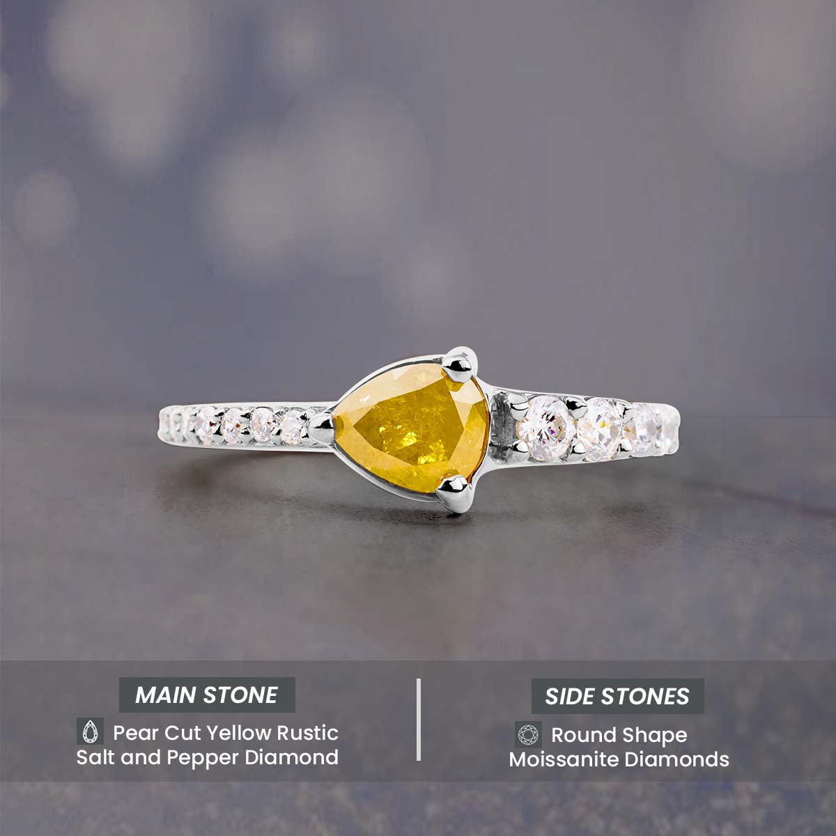 Teardrop Yellow Rustic Diamond Ring Pear Cut Engagement Rings