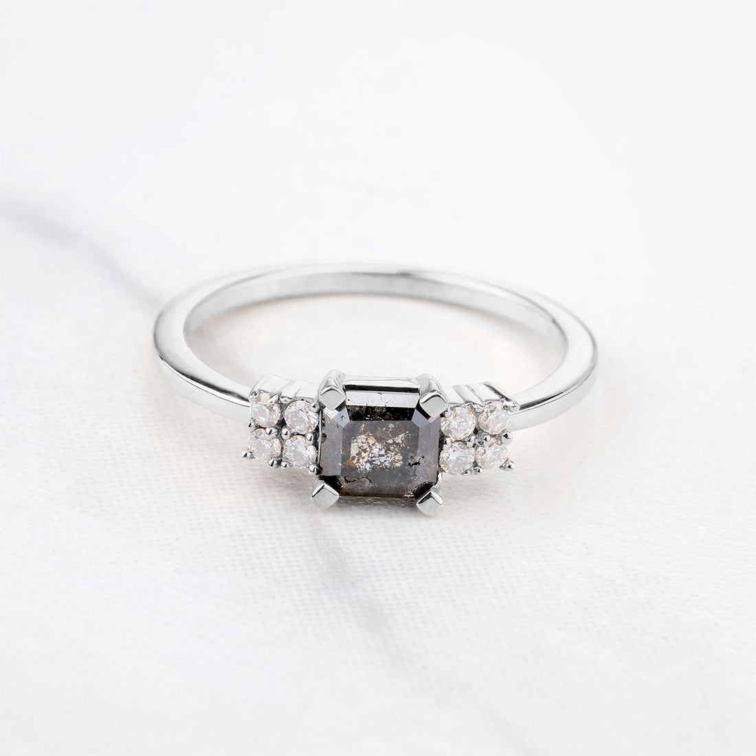 Square Emerald Cut Salt and Pepper Diamond Engagement Ring