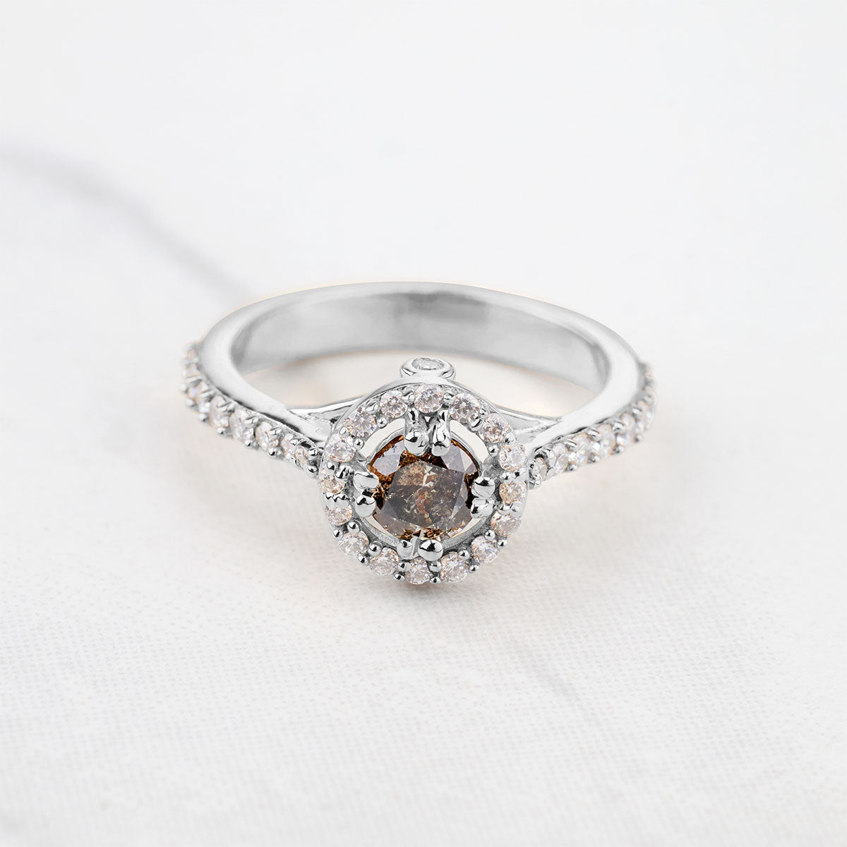 Galaxy Diamond Engagement Ring Halo Moissanite Salt and Pepper