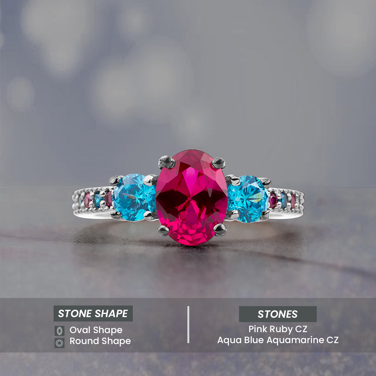 Multi Gemstone Cocktail Ring Oval Cut Ruby Engagement Ring