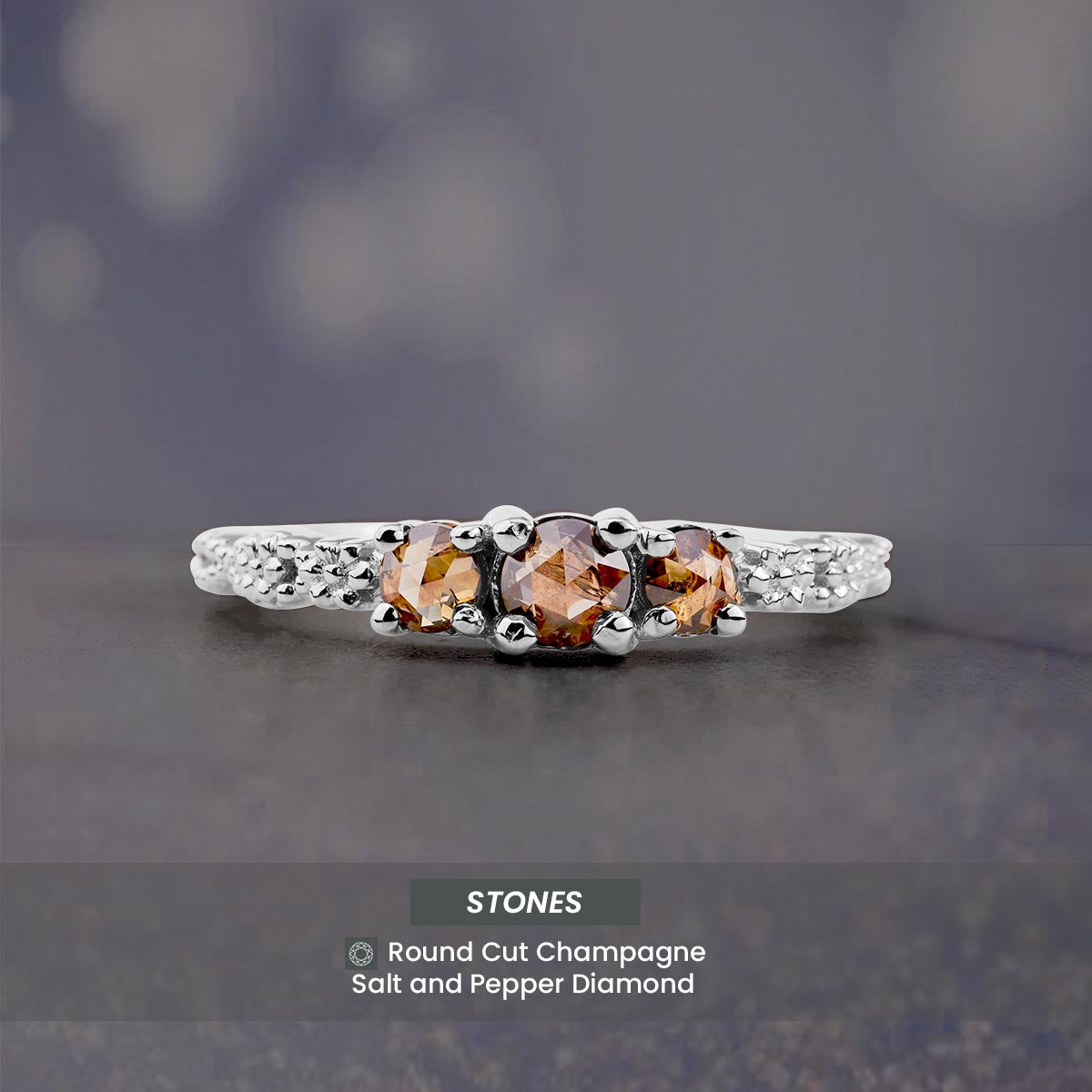 3 Stone Champagne Salt and Pepper Diamond Engagement Ring