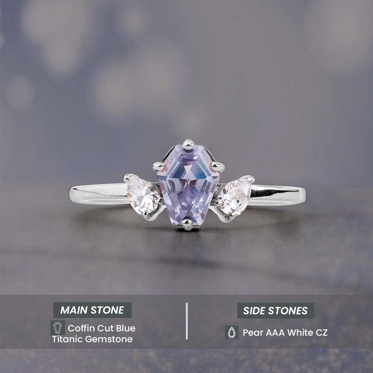 Titanic Gemstone Coffin Ring Women's 3 Stone Engagement Ring