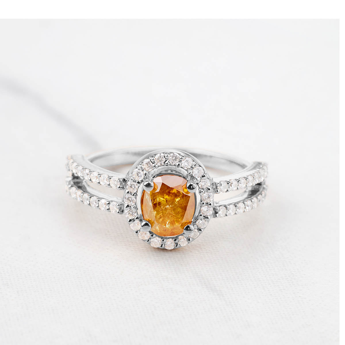 Oval Cut Fancy Orange Natural Rustic Diamond Engagement Ring