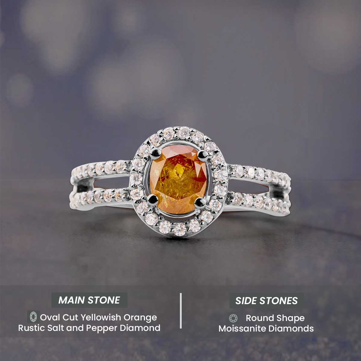 Oval Cut Fancy Orange Natural Rustic Diamond Engagement Ring