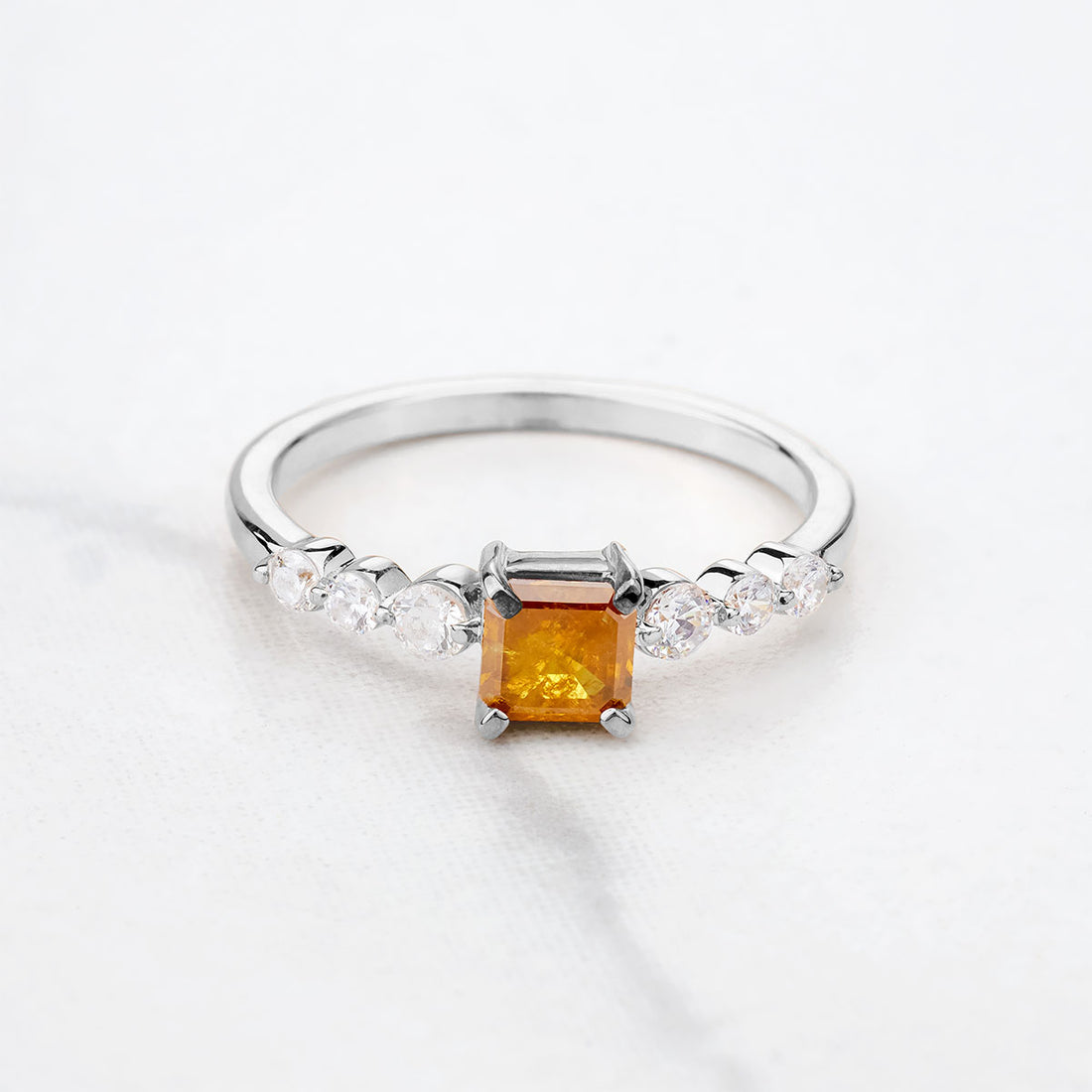 Radiant Cut Vivid Yellow Fancy Rustic Diamond Engagement Ring
