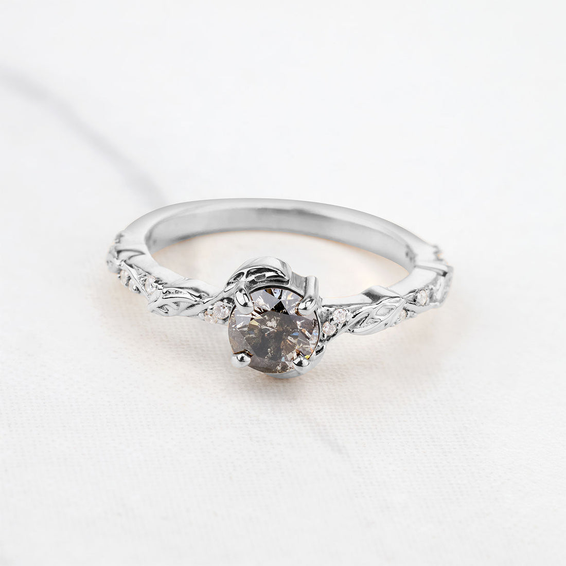 Natural Salt and Pepper Grey Rustic Diamond Engagement Ring