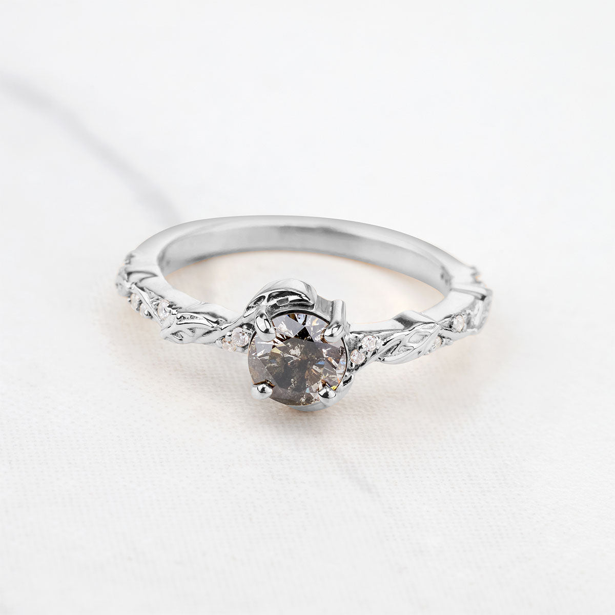 Natural Salt and Pepper Grey Rustic Diamond Engagement Ring