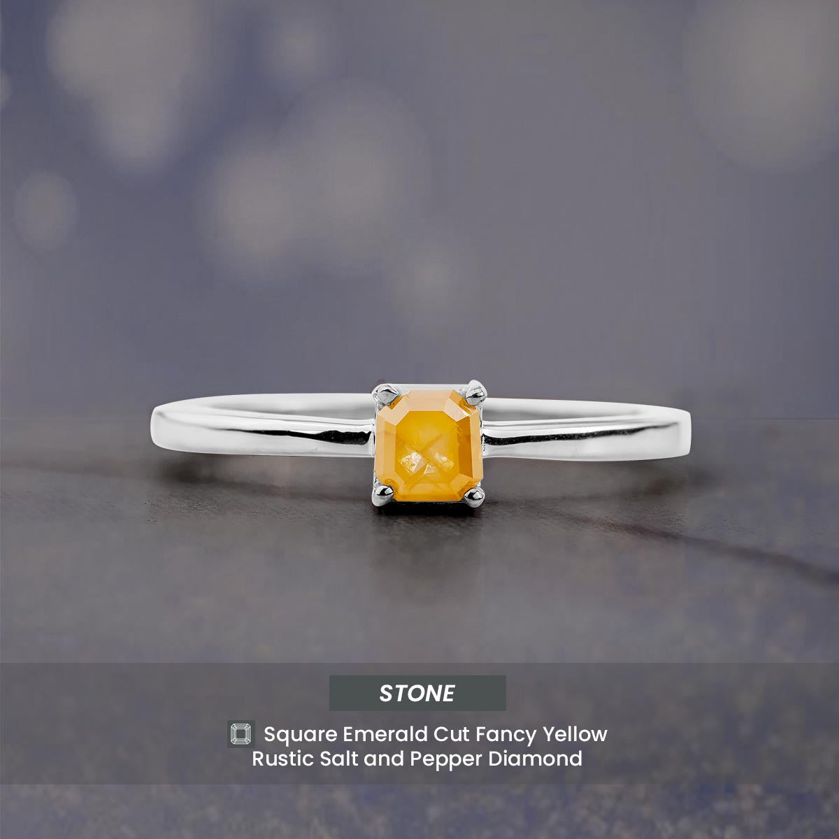 Emerald Cut Natural Rustic Diamond Solitaire Engagement Ring