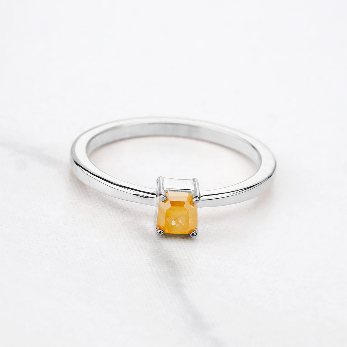 Emerald Cut Natural Rustic Diamond Solitaire Engagement Ring