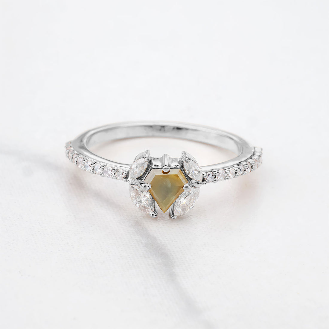 Pentagon Cut Fancy Colored Natural Rustic Diamond Promise Ring