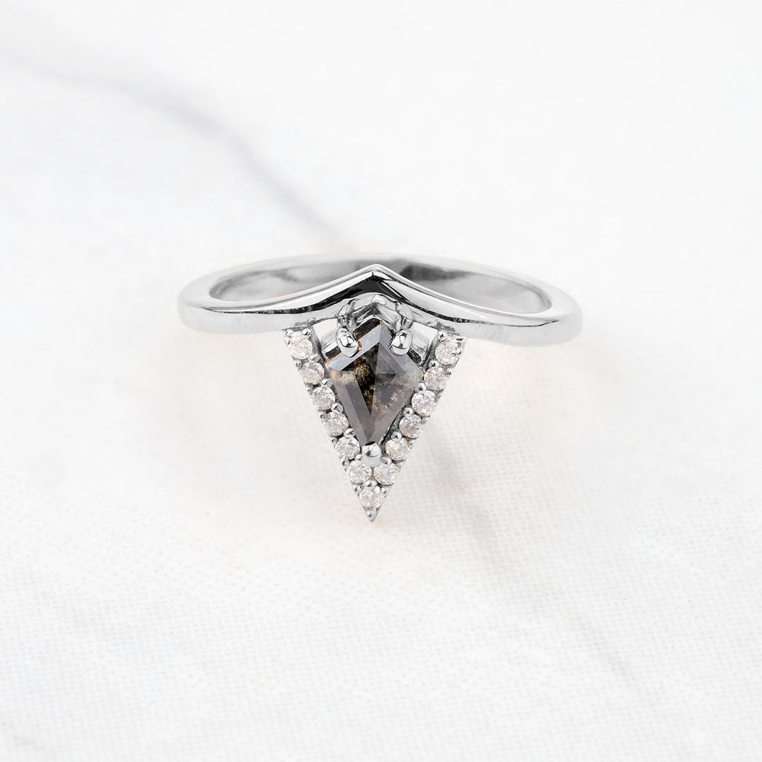 Unique Kite Cut Salt and Pepper Diamond Ring Engagement Rings