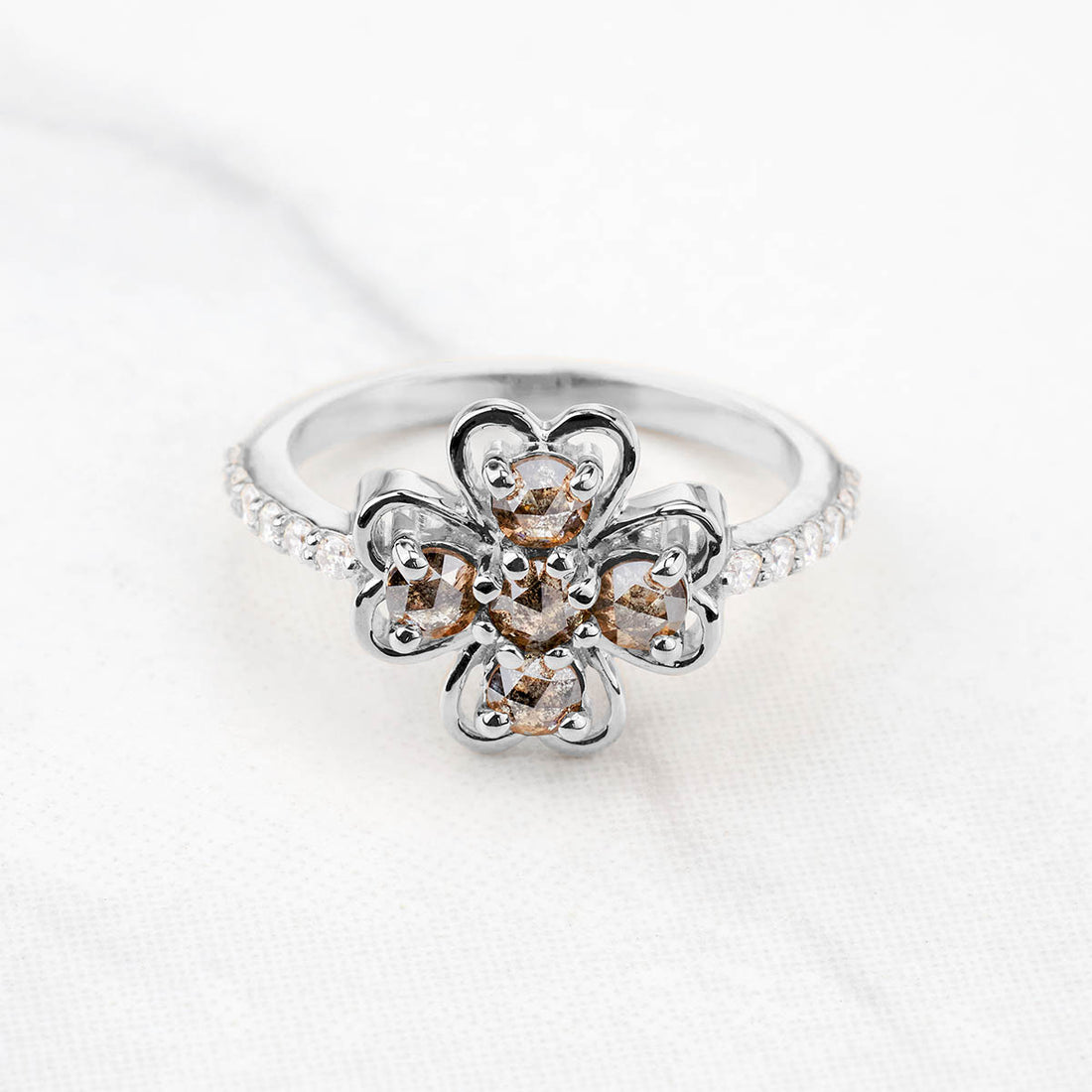 Salt and Pepper Natural Diamond Flower Romantic Anniversary Ring Gift
