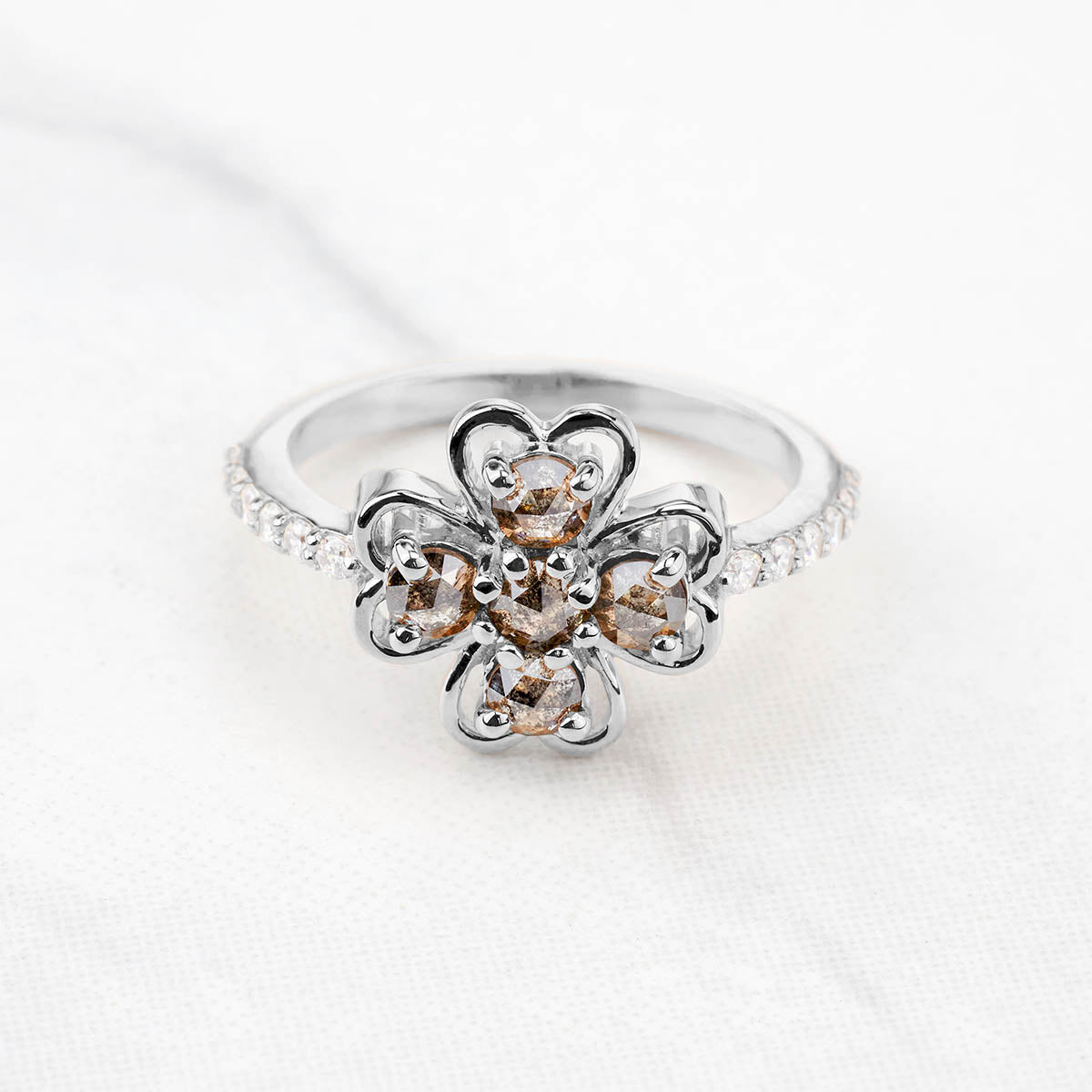 Salt and Pepper Natural Diamond Flower Romantic Anniversary Ring Gift