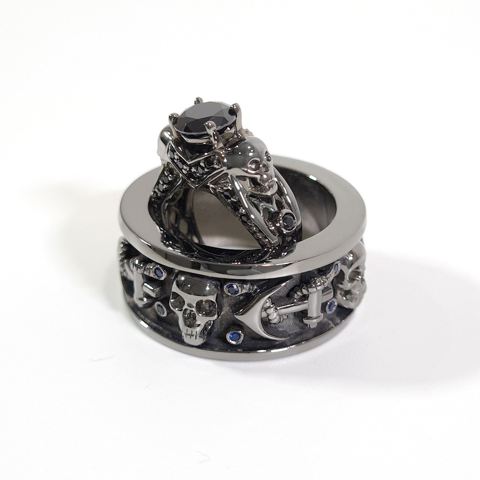 Matching Skull Wedding Ring Set