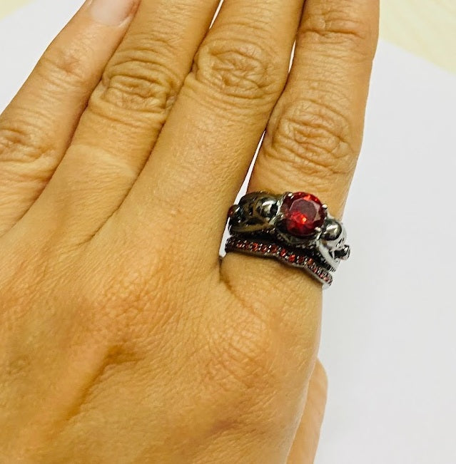 Dark Vampire Queen Skull Engagement Ring Set Bridal Ring Sets