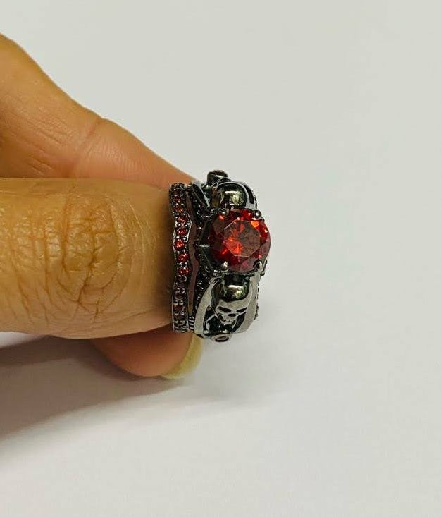 Dark Vampire Queen Skull Engagement Ring Set Bridal Ring Sets