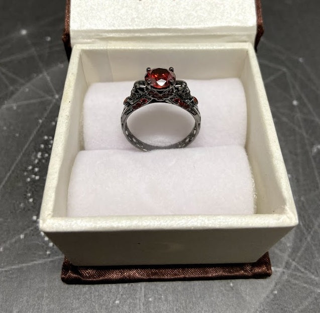 Dark Vampire Skull Ring Red Garnet Skull Engagement Ring Womens
