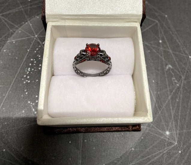 Dark Vampire Skull Ring Red Garnet Skull Engagement Ring Womens