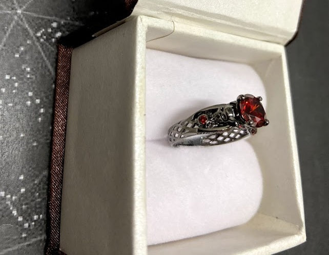 Dark Vampire Skull Ring Red Garnet Skull Engagement Ring Womens