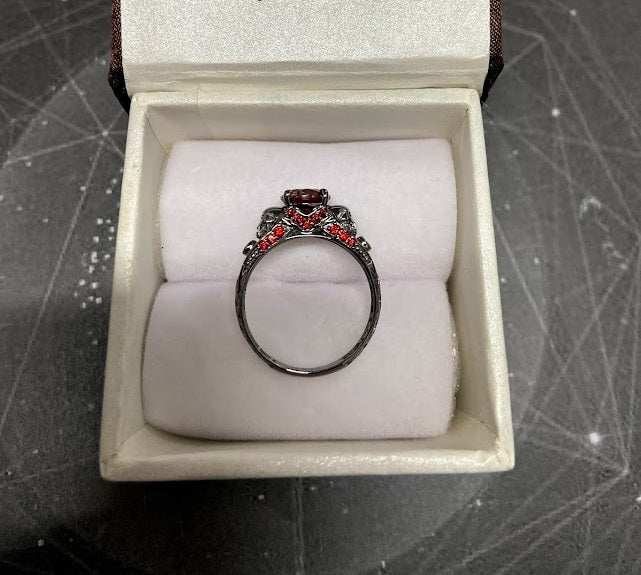 Dark Vampire Skull Ring Red Garnet Skull Engagement Ring Womens