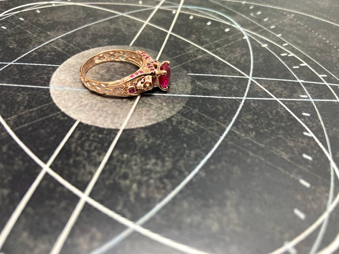 Ruby Gothic Skull Ring