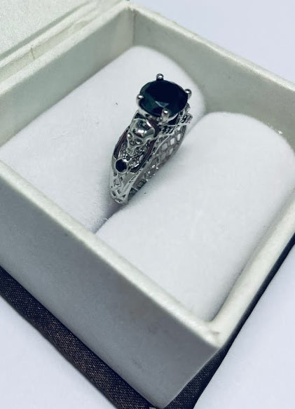 Onyx Skull Engagement Ring Mesh Gothic Geeky Skull Ring Silver