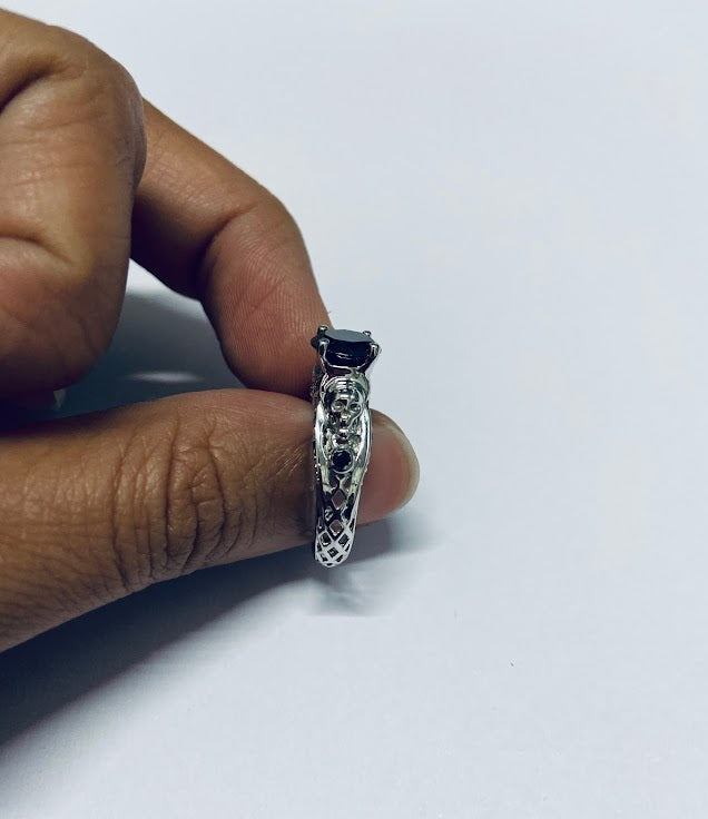 Onyx Skull Engagement Ring Mesh Gothic Geeky Skull Ring Silver