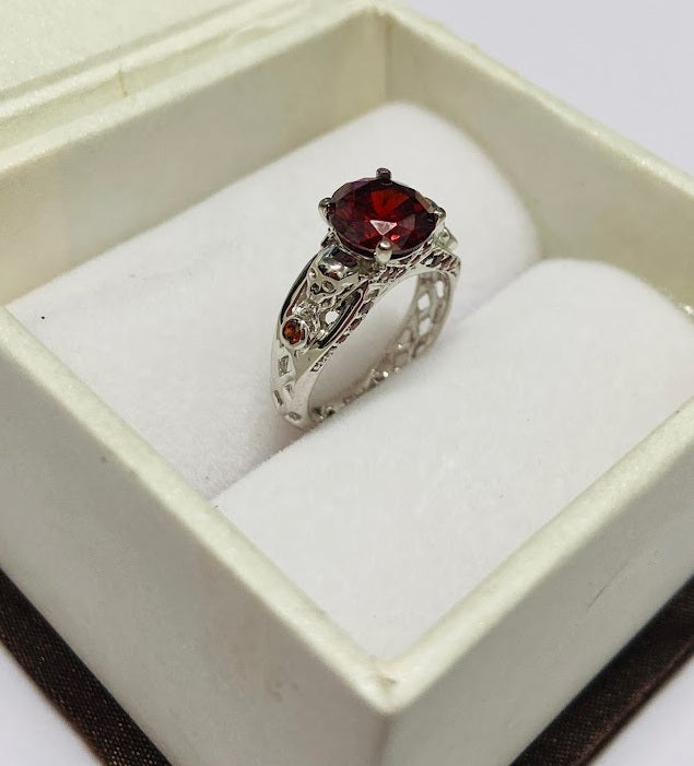 Garnet Skull Engagement Ring Mesh Gothic Skull Ring Womens