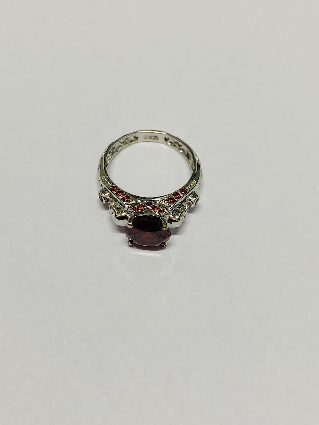 Garnet Skull Engagement Ring Mesh Gothic Skull Ring Womens