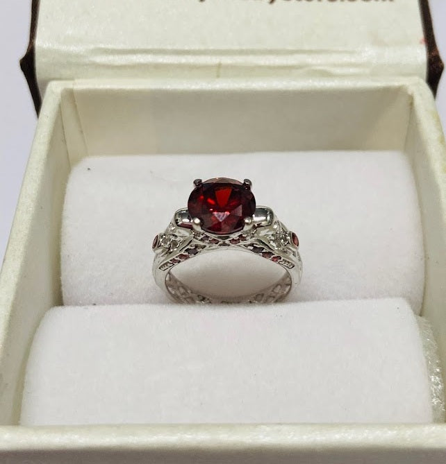 Garnet Skull Engagement Ring Mesh Gothic Skull Ring Womens