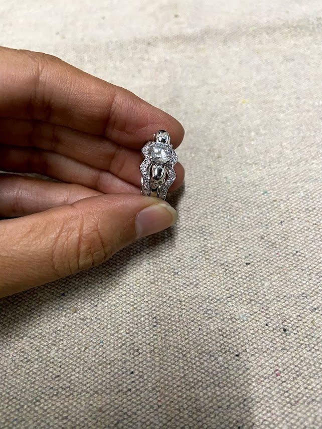 DIAMOND SKULL ENGAGEMENT RING SET