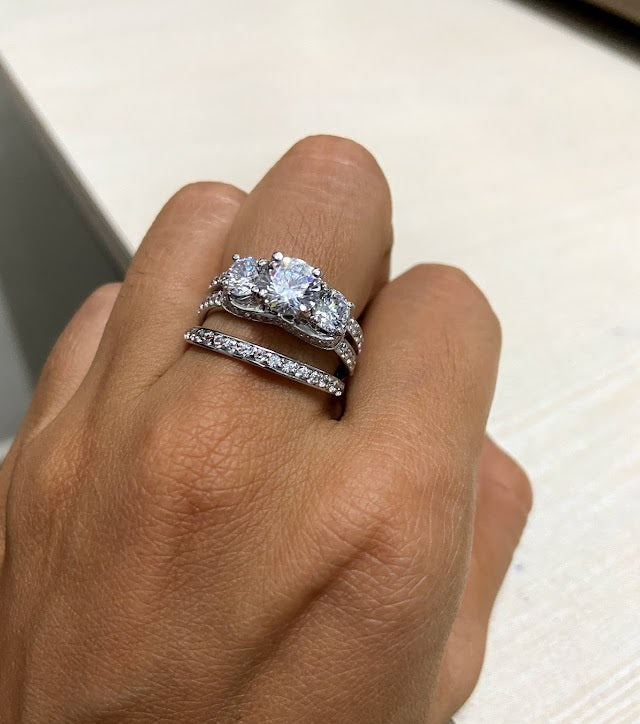 3 STONE DIAMOND RING BAND SET