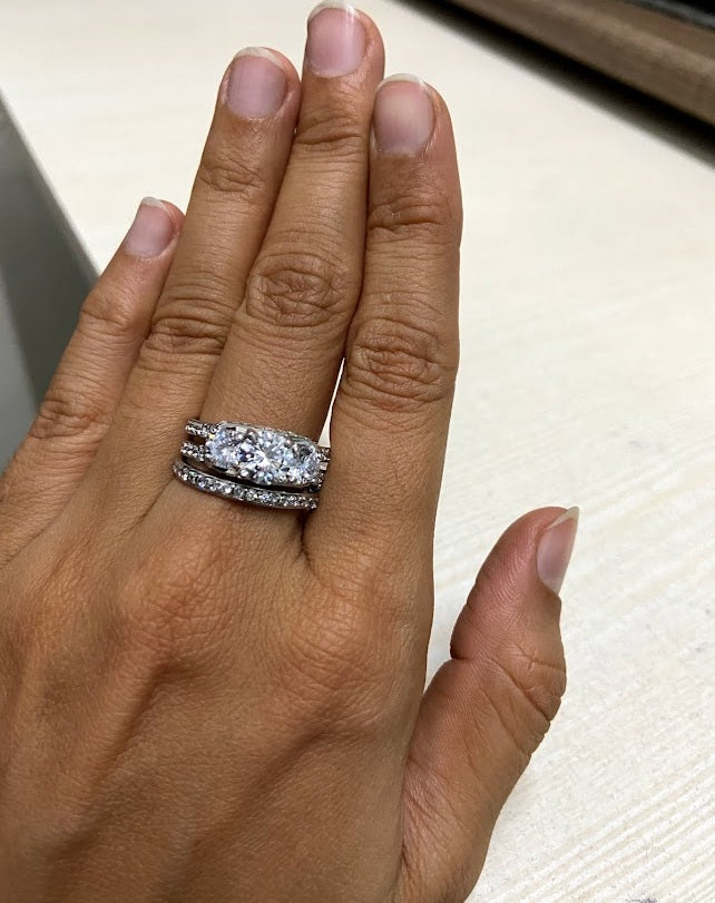 3 STONE DIAMOND RING BAND SET