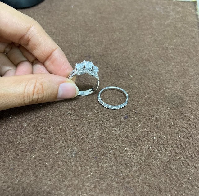 3 STONE DIAMOND RING BAND SET