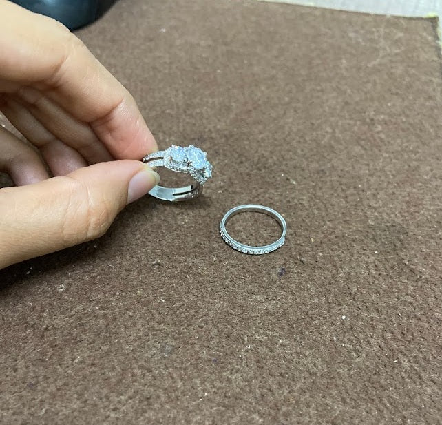 3 STONE DIAMOND RING BAND SET